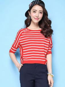 puella女裝新品紅色條紋T恤
