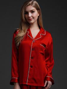 珊目爾內衣家居新品大紅色女士絲綢家居服