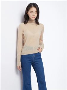 法路易娜女装法路易娜2020春款米色针织上衣