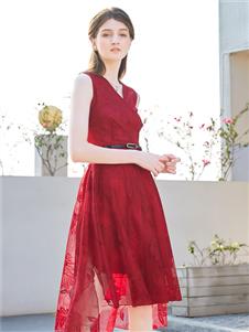 金蝶茜妮红色无袖连衣裙